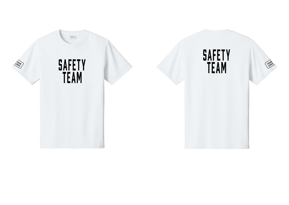 NYC Factory Custom Logo Safety Team T-Shirt for Events, Venues & Volunteers (Classic) - Front + Back + Your Logo Sleeve - White