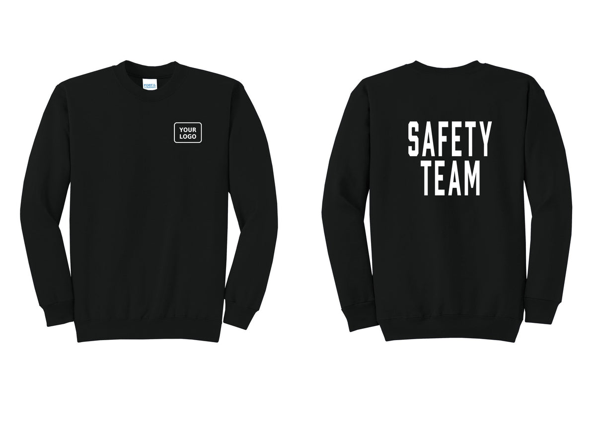 NYC Factory Custom Logo Safety Team Cotton Fleece Crewneck Sweatshirt (Classic) - Your Logo + Back - Black