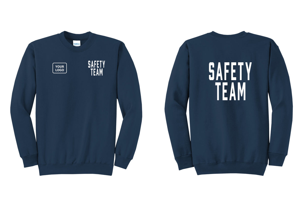 NYC Factory Custom Logo Safety Team Cotton Fleece Crewneck Sweatshirt (Classic) - SAFETY TEAM + Your Logo + Back - Navy