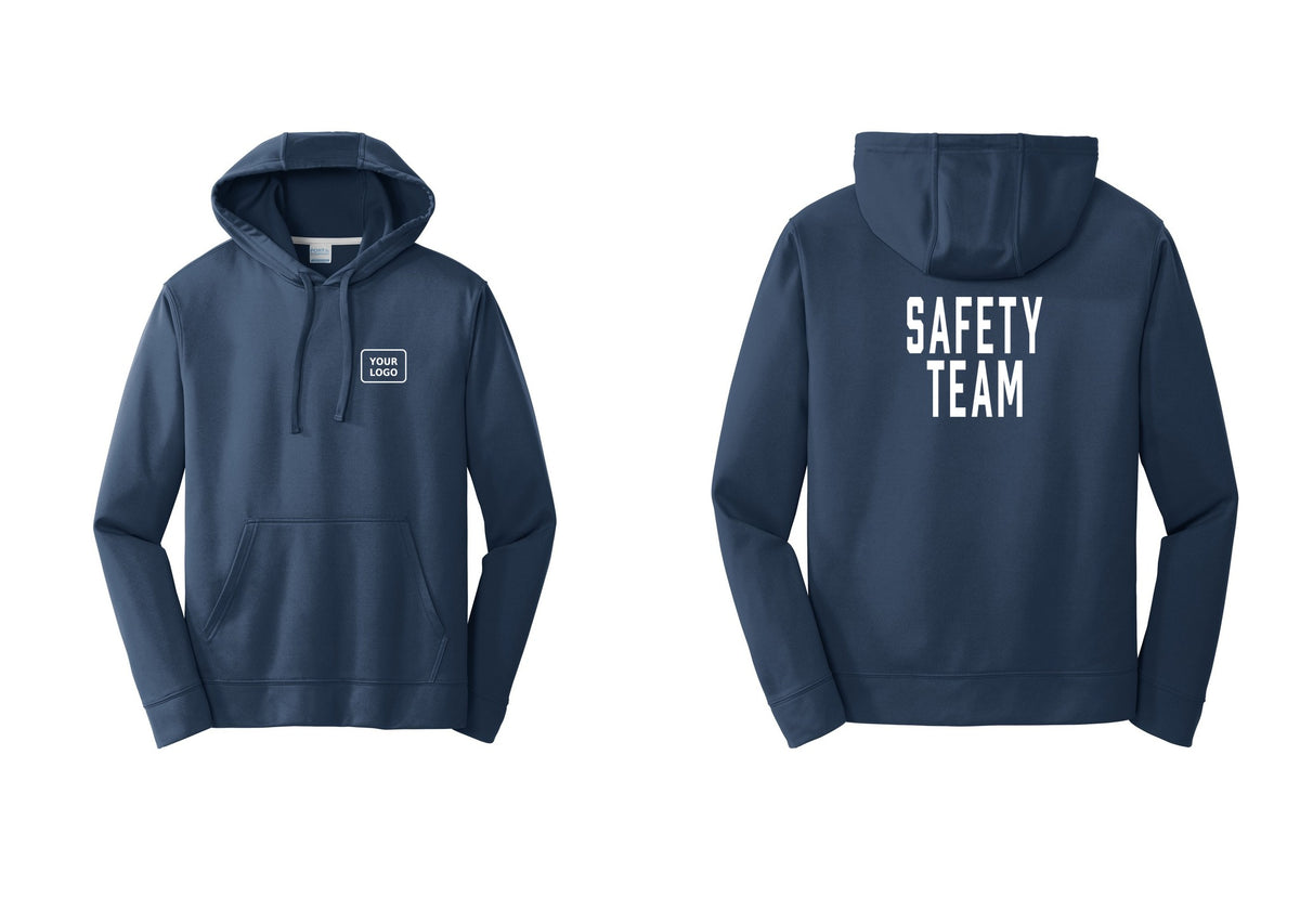NYC Factory Custom Logo Safety Team Performance Hooded Fleece Pullover Sweatshirt (Classic) - Your Logo + Back - Navy