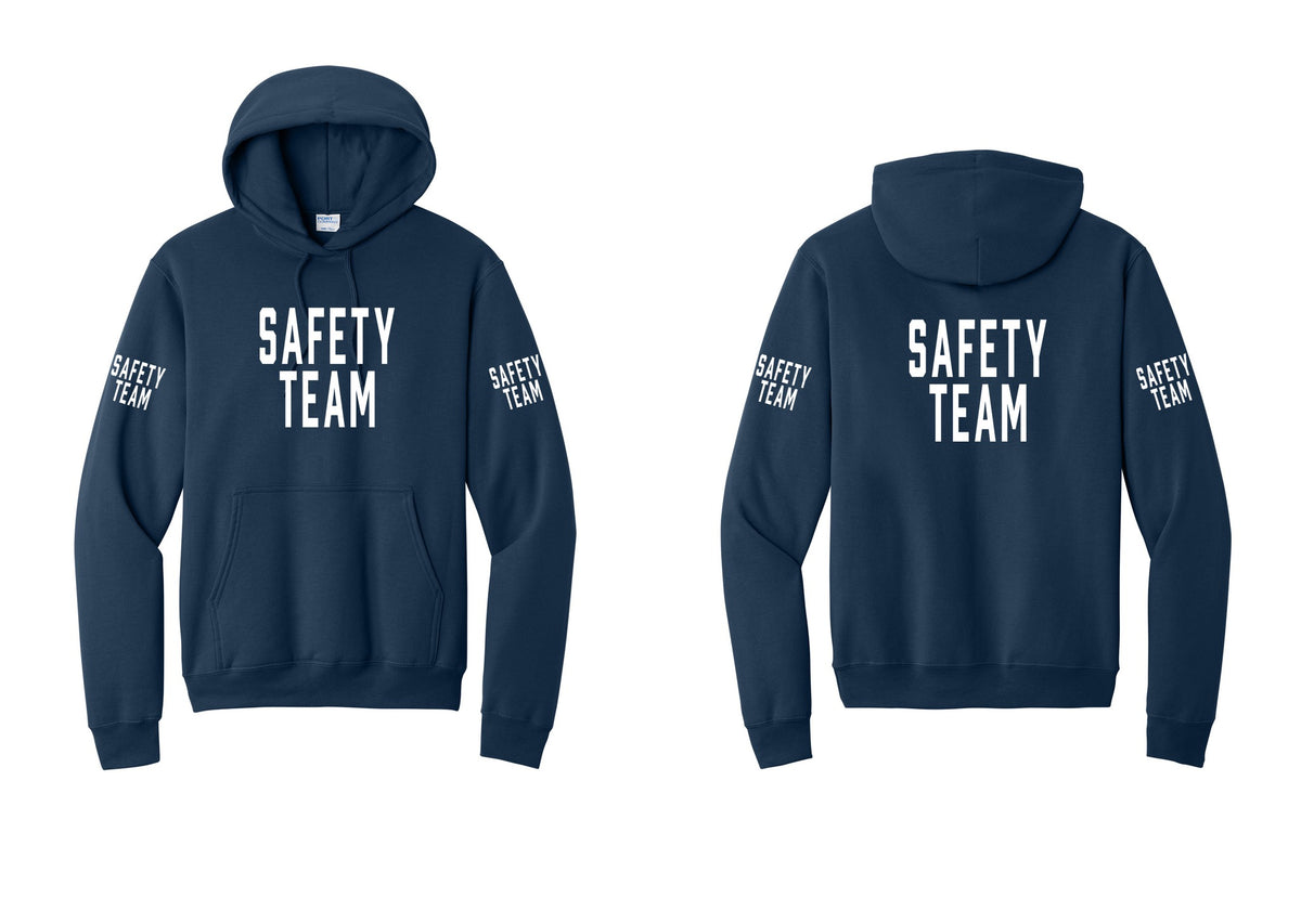 NYC Factory Safety Team Cotton Fleece Pullover Hoodie (Classic) - Front + Back + Safety Team Sleeves - Navy