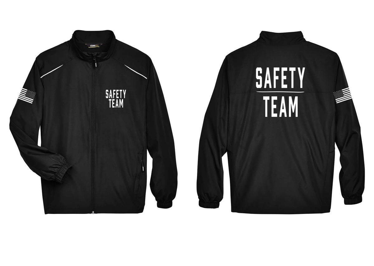 NYC Factory Safety Team Reflective Lightweight Jacket (Classic) - Chest + Back + US Flag Sleeve - Black