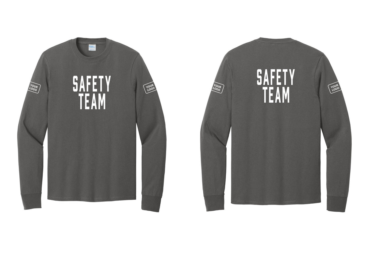 NYC Factory Custom Logo Safety Team Cotton Long Sleeve T-Shirt (Classic) - Front + Back + Your Logo Sleeves - Charcoal