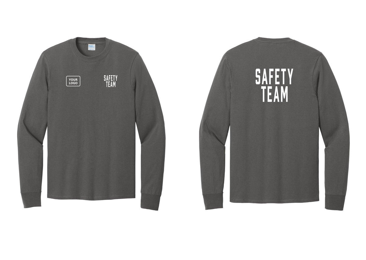 NYC Factory Custom Logo Safety Team Cotton Long Sleeve T-Shirt (Classic) - SAFETY TEAM + Your Logo + Back - Charcoal
