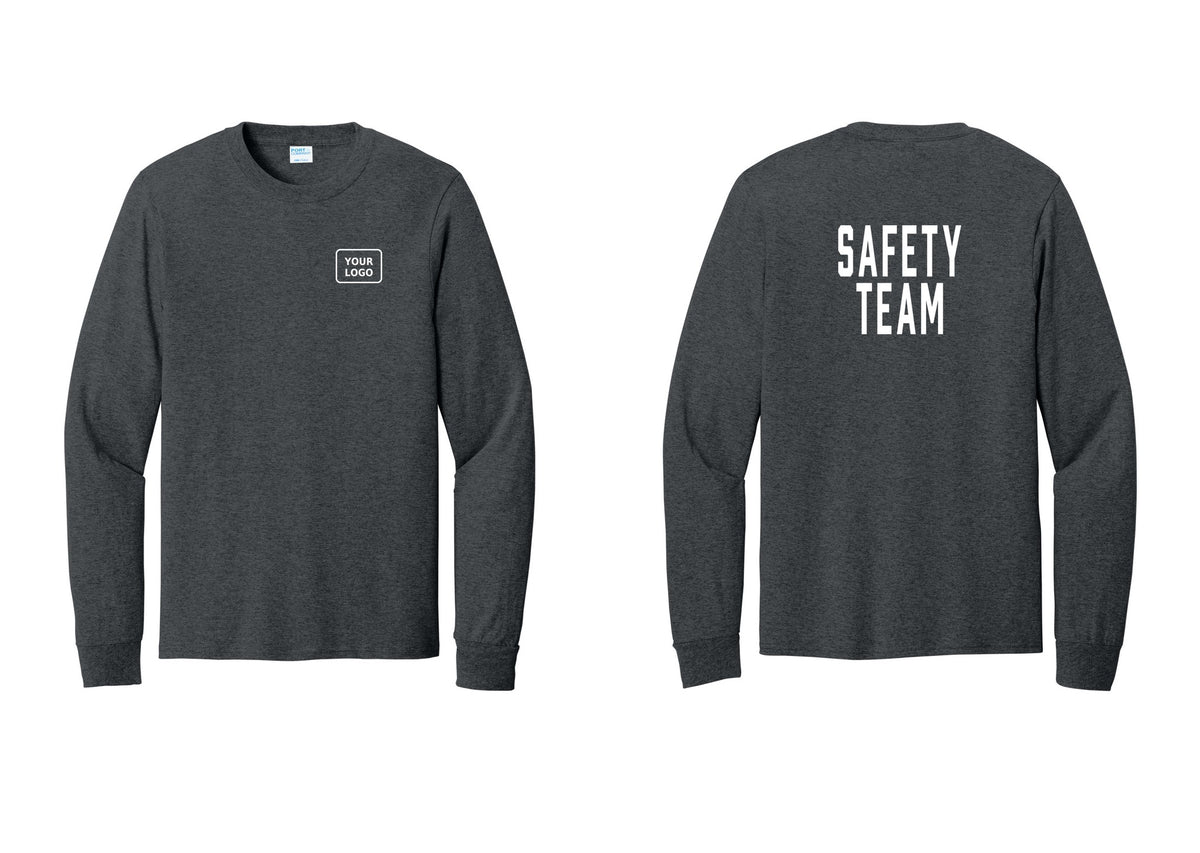 NYC Factory Custom Logo Safety Team Cotton Long Sleeve T-Shirt (Classic) - Your Logo + Back - Dark Heather Grey