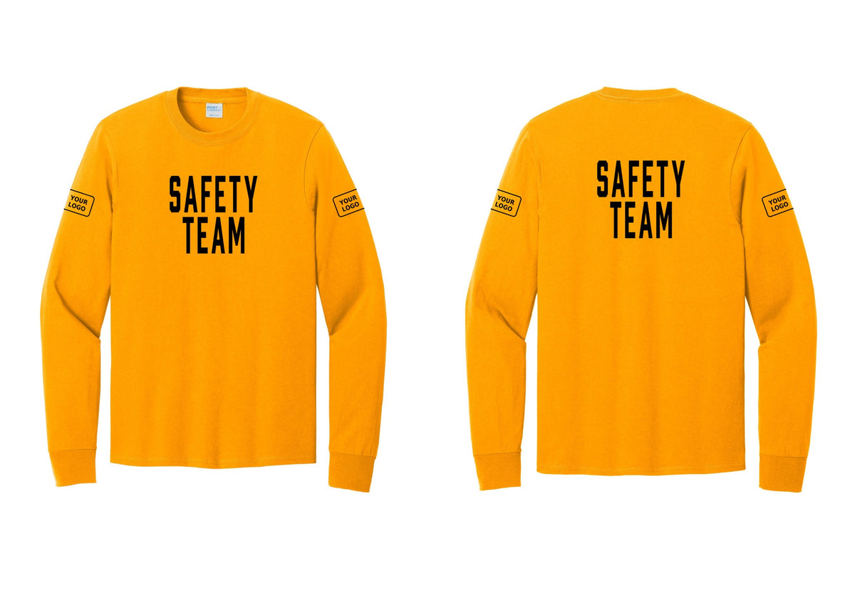 NYC Factory Custom Logo Safety Team Cotton Long Sleeve T-Shirt (Classic) - Front + Back + Your Logo Sleeves - Gold