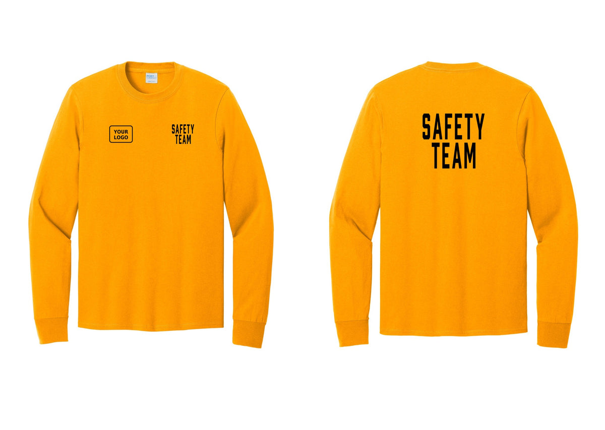 NYC Factory Custom Logo Safety Team Cotton Long Sleeve T-Shirt (Classic) - SAFETY TEAM + Your Logo + Back - Gold
