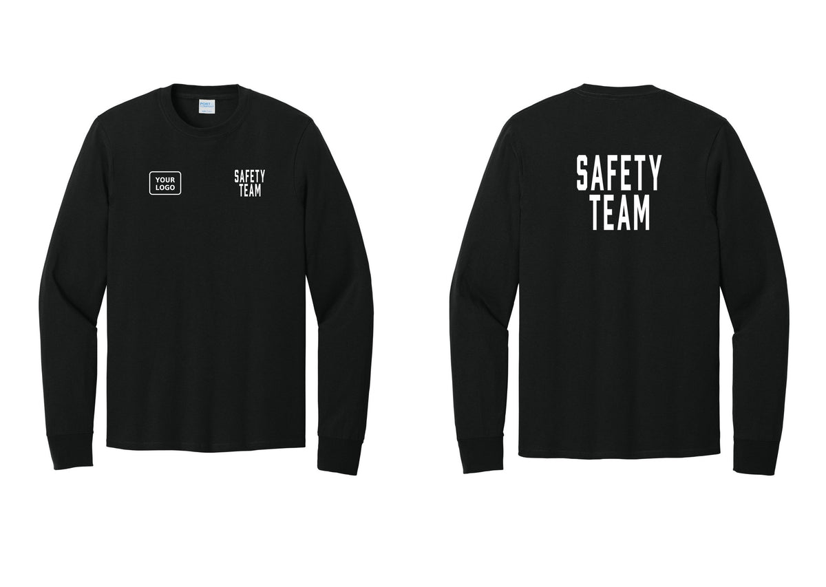 NYC Factory Custom Logo Safety Team Cotton Long Sleeve T-Shirt (Classic) - SAFETY TEAM + Your Logo + Back - Black