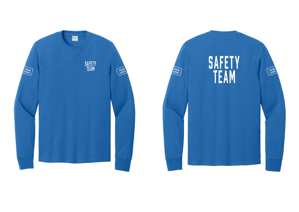 NYC Factory Custom Logo Safety Team Cotton Long Sleeve T-Shirt (Classic) - Chest + Back + Your Logo Sleeves - Royal