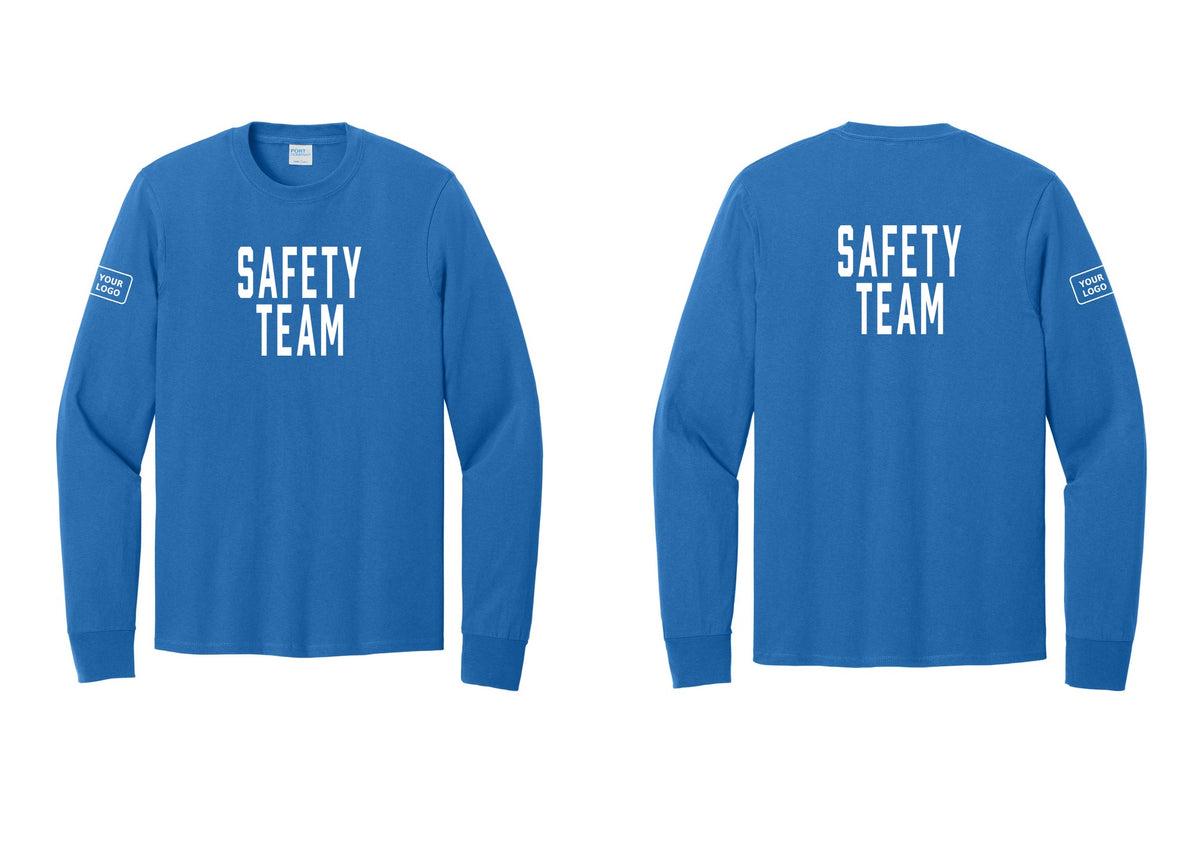 NYC Factory Custom Logo Safety Team Cotton Long Sleeve T-Shirt (Classic) - Front + Back + Your Logo Sleeve - Royal