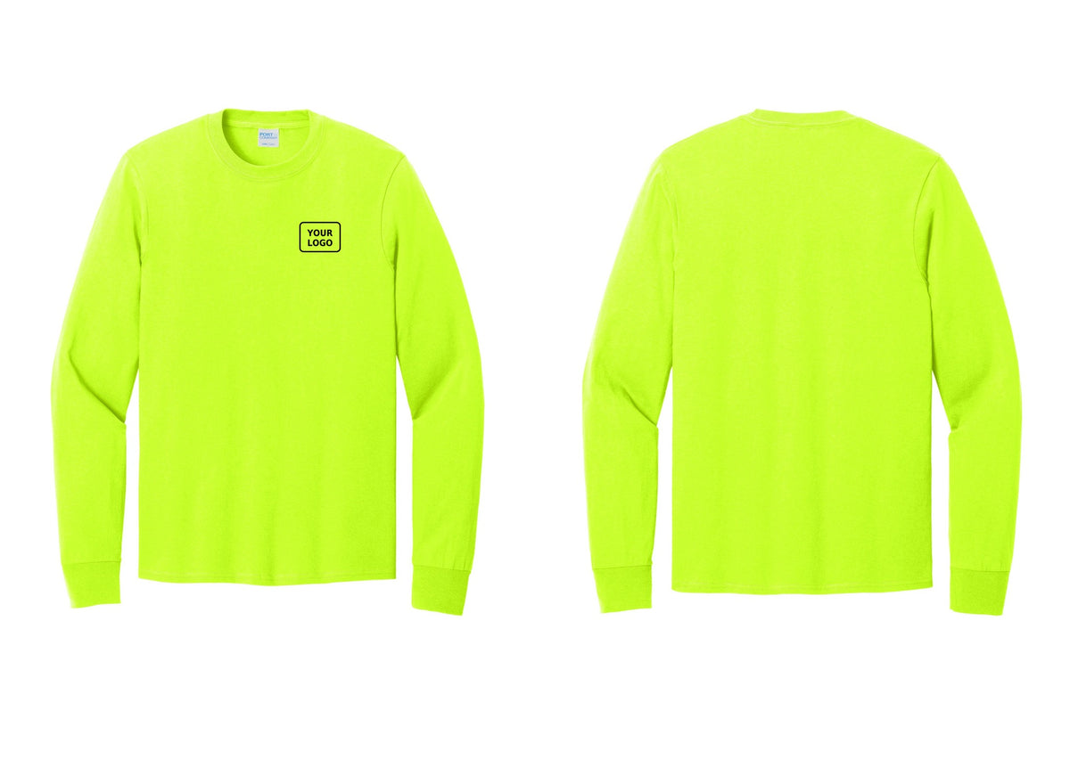 NYC Factory Custom Logo Safety Team Cotton Long Sleeve T-Shirt (Classic) - Your Logo Only - Safety Green