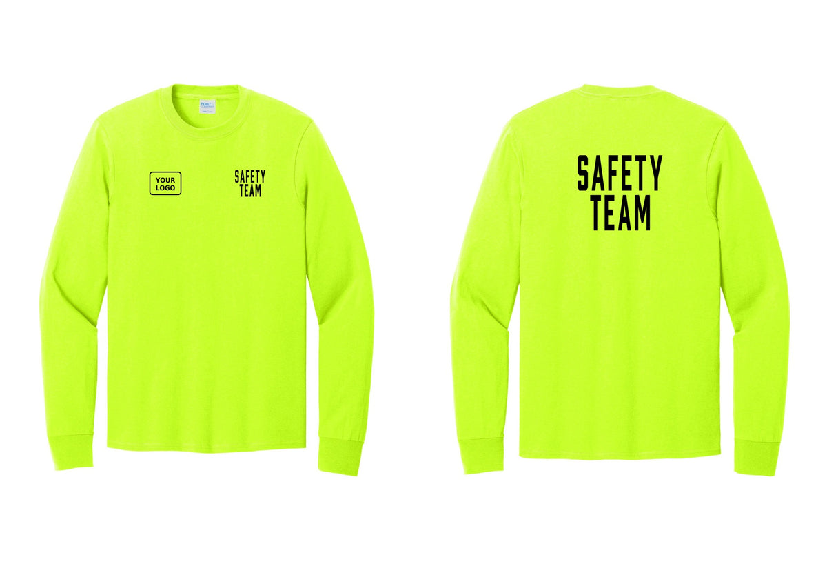 NYC Factory Custom Logo Safety Team Cotton Long Sleeve T-Shirt (Classic) - SAFETY TEAM + Your Logo + Back - Safety Green