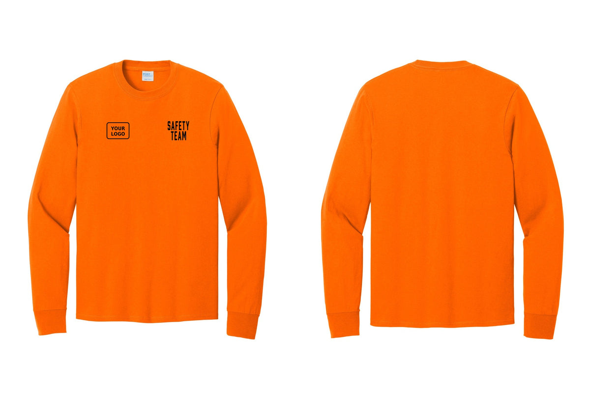 NYC Factory Custom Logo Safety Team Cotton Long Sleeve T-Shirt (Classic) - SAFETY TEAM + Your Logo - Safety Orange