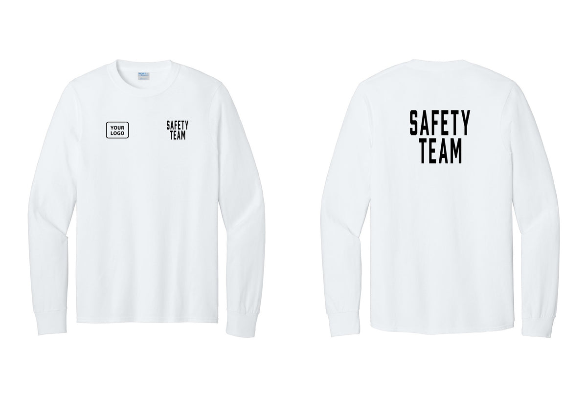 NYC Factory Custom Logo Safety Team Cotton Long Sleeve T-Shirt (Classic) - SAFETY TEAM + Your Logo + Back - White
