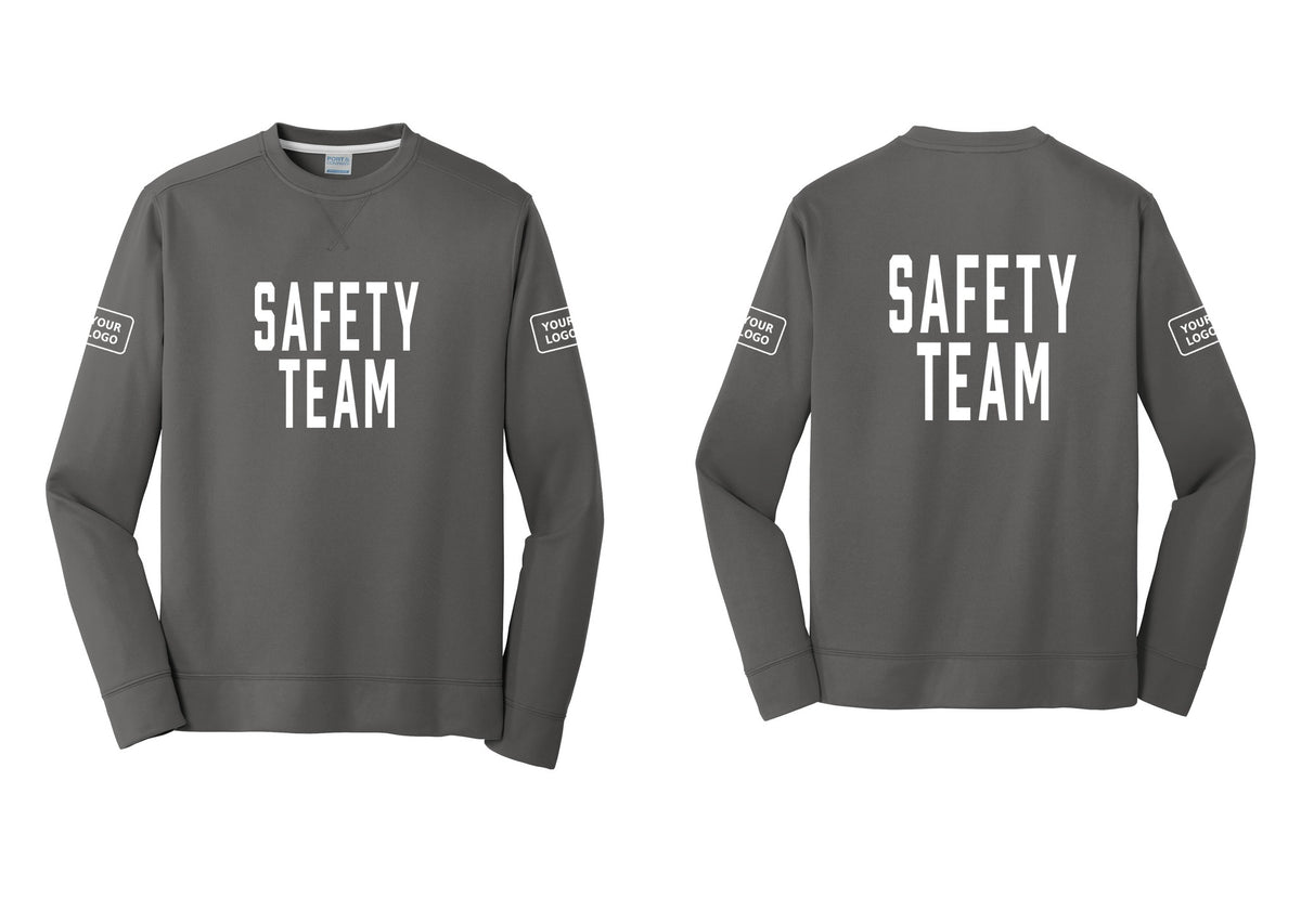 NYC Factory Custom Logo Safety Team Performance Fleece Crewneck Sweatshirt (Classic) - Front + Back + Your Logo Sleeves - Charcoal