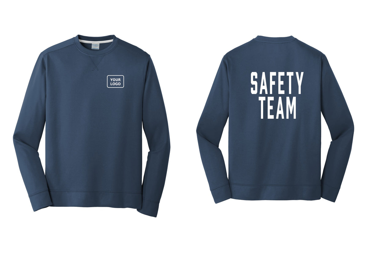 NYC Factory Custom Logo Safety Team Performance Fleece Crewneck Sweatshirt (Classic) - Your Logo + Back - Navy