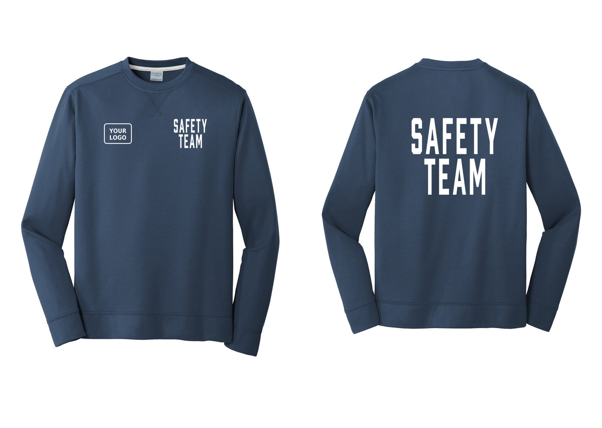 NYC Factory Custom Logo Safety Team Performance Fleece Crewneck Sweatshirt (Classic) - SAFETY TEAM + Your Logo + Back - Navy