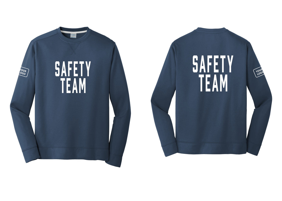 NYC Factory Custom Logo Safety Team Performance Fleece Crewneck Sweatshirt (Classic) - Front + Back + Your Logo Sleeve - Navy