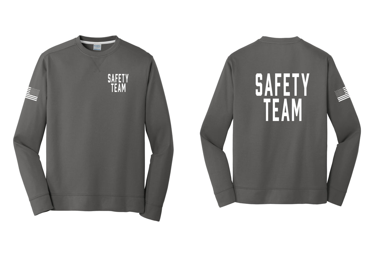 NYC Factory Safety Team Performance Fleece Crewneck Sweatshirt (Classic) - Chest + Back + US Flag Sleeve - Charcoal