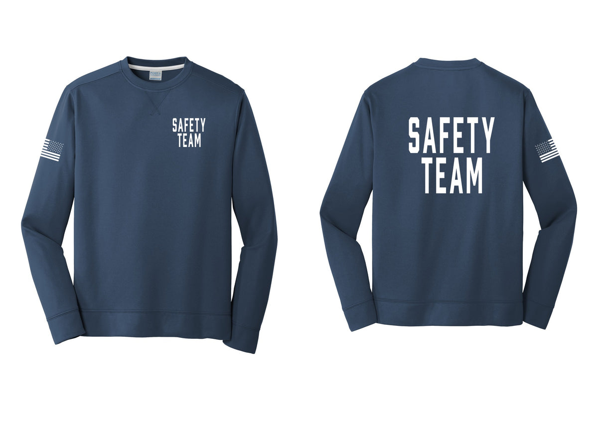 NYC Factory Safety Team Performance Fleece Crewneck Sweatshirt (Classic) - Chest + Back + US Flag Sleeve - Navy