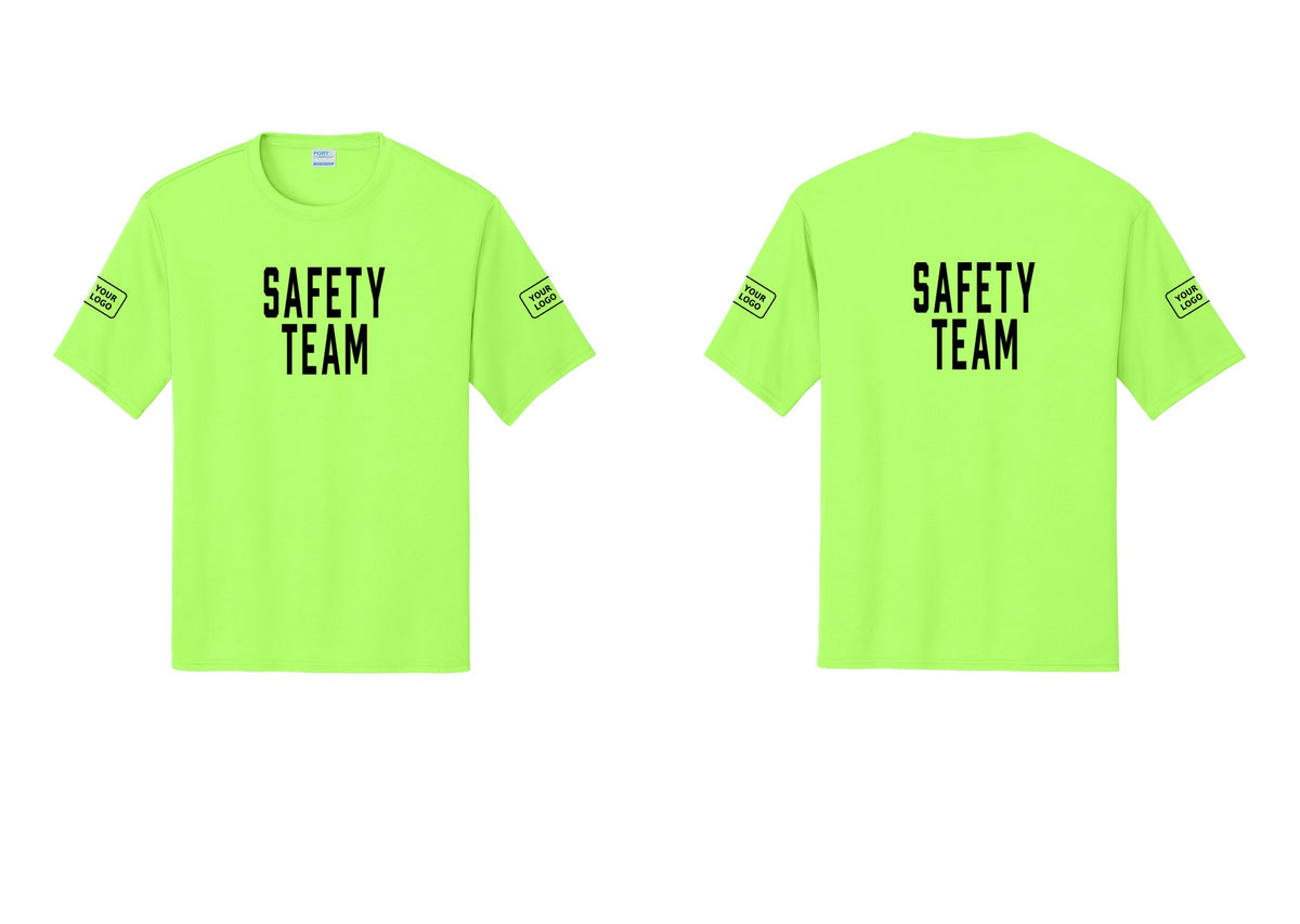 NYC Factory Custom Logo Safety Team Performance T-Shirt (Classic) - Front + Back + Your Logo Sleeves - Neon Green