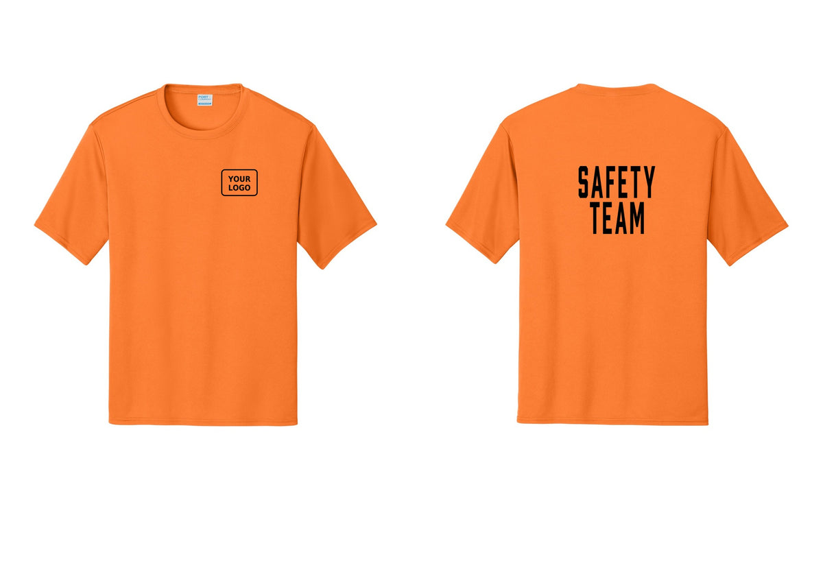 NYC Factory Custom Logo Safety Team Performance T-Shirt (Classic) - Your Logo + Back - Neon Orange