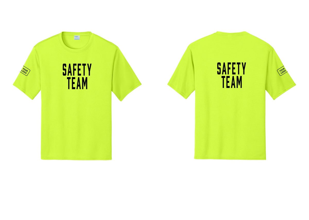 NYC Factory Custom Logo Safety Team Performance T-Shirt (Classic) - Front + Back + Your Logo Sleeve - Neon Yellow
