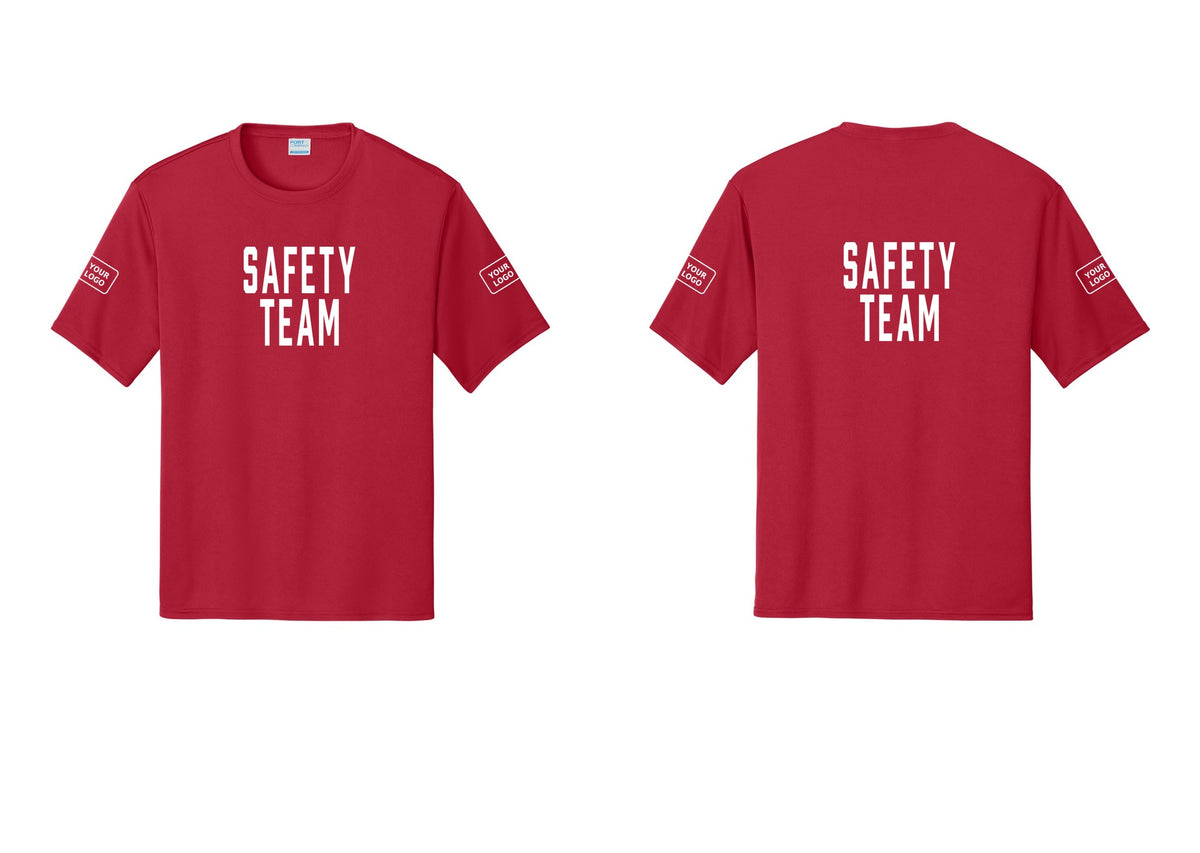 NYC Factory Custom Logo Safety Team Performance T-Shirt (Classic) - Front + Back + Your Logo Sleeves - Red
