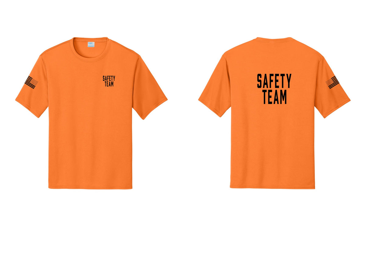 NYC Factory Safety Team Performance T-Shirt (Classic) - Chest + Back + US Flag Sleeve - Neon Orange