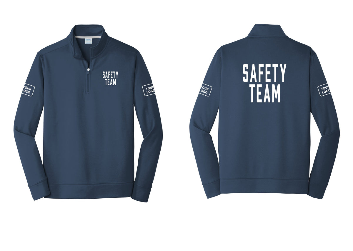 NYC Factory Custom Logo Safety Team Performance Fleece 1/4-Zip Pullover Sweatshirt (Classic) - Chest + Back + Your Logo Sleeves - Navy