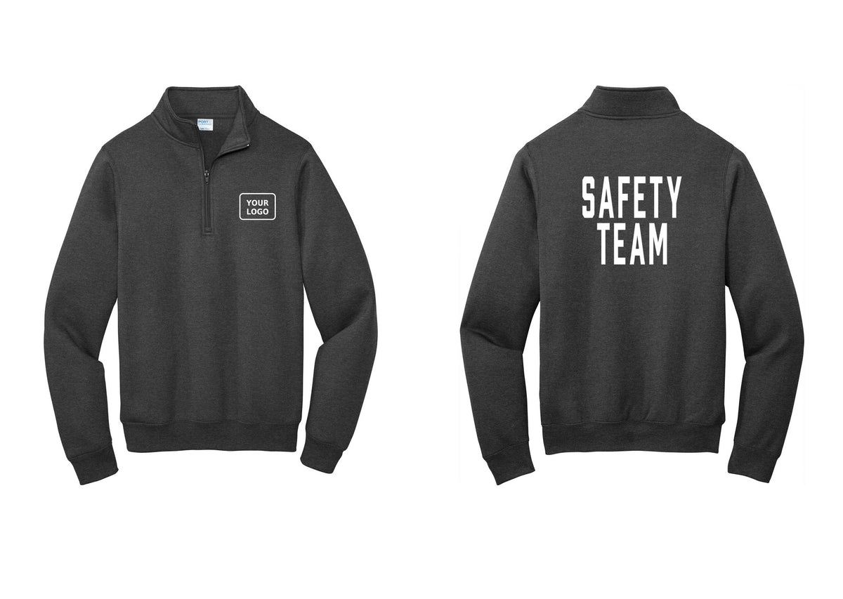 NYC Factory Custom Logo Safety Team Cotton Fleece 1/4-Zip Pullover Sweatshirt (Classic) - Your Logo + Back - Dark Heather Grey