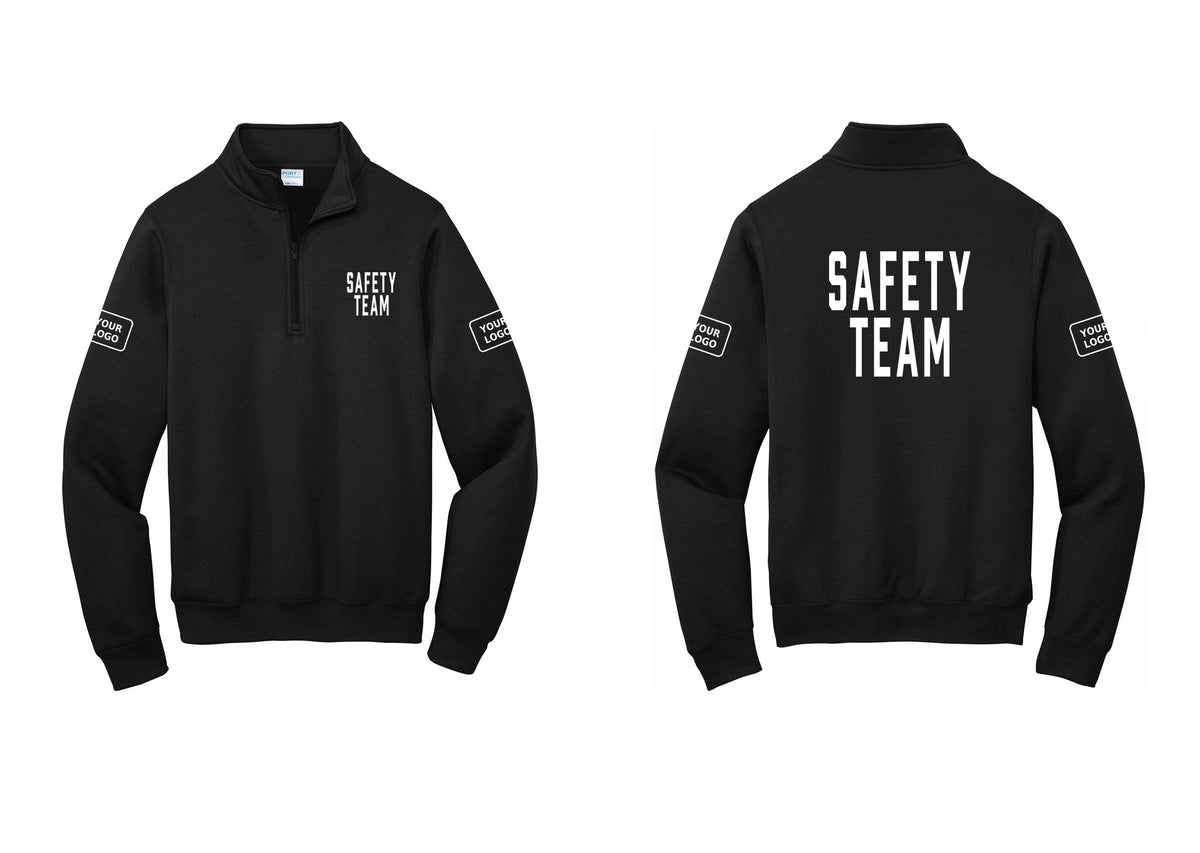 NYC Factory Custom Logo Safety Team Cotton Fleece 1/4-Zip Pullover Sweatshirt (Classic) - Chest + Back + Your Logo Sleeves - Black