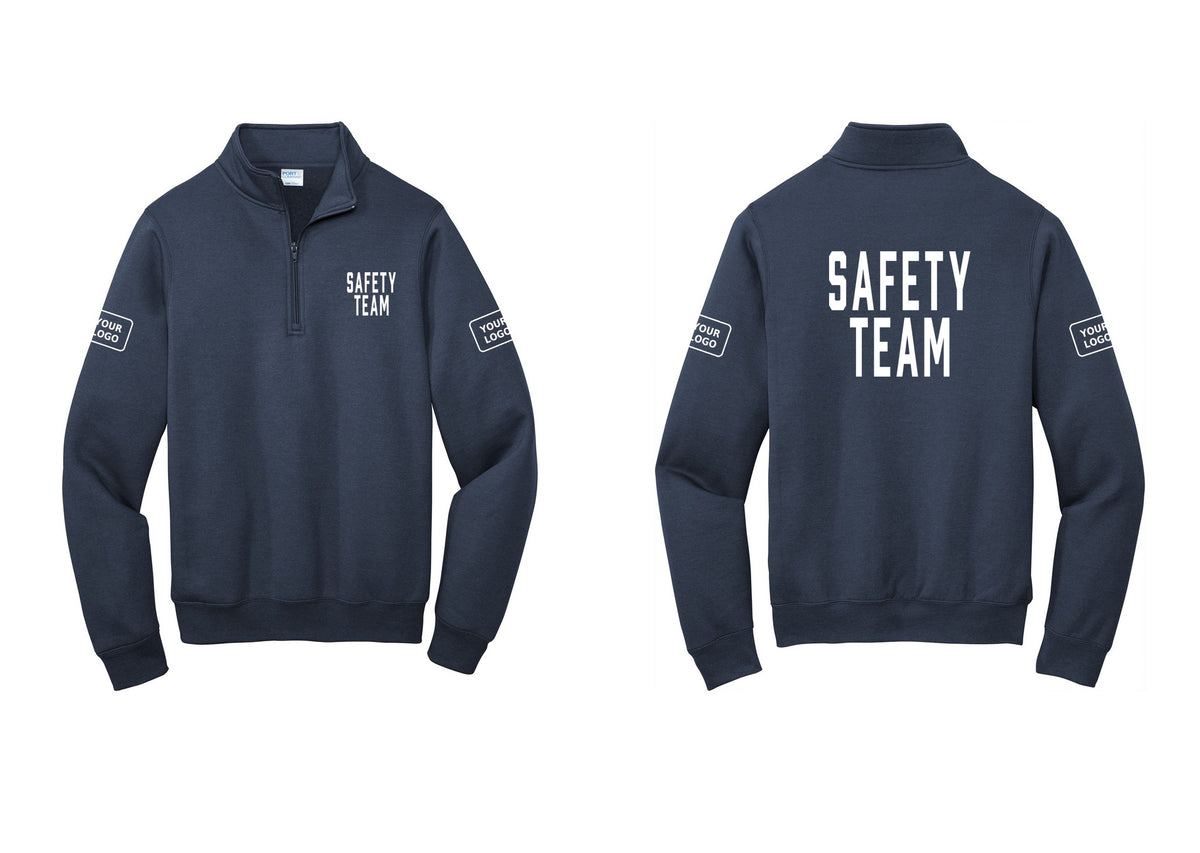 NYC Factory Custom Logo Safety Team Cotton Fleece 1/4-Zip Pullover Sweatshirt (Classic) - Chest + Back + Your Logo Sleeves - Navy