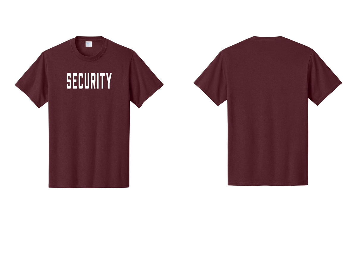 NYC Factory Unisex Security Black T-Shirt - Front Only - Athletic Maroon