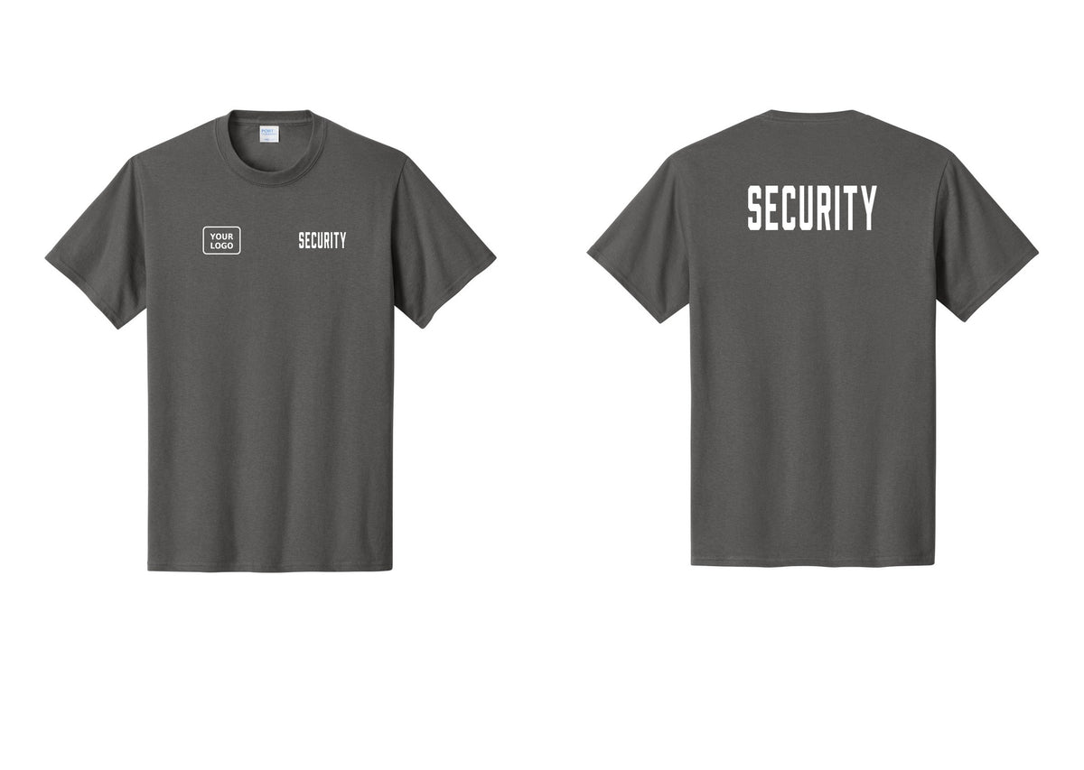 NYC Factory Custom Logo Security T-Shirt, Condensed Lettering - SECURITY + Your Logo + Back - Charcoal