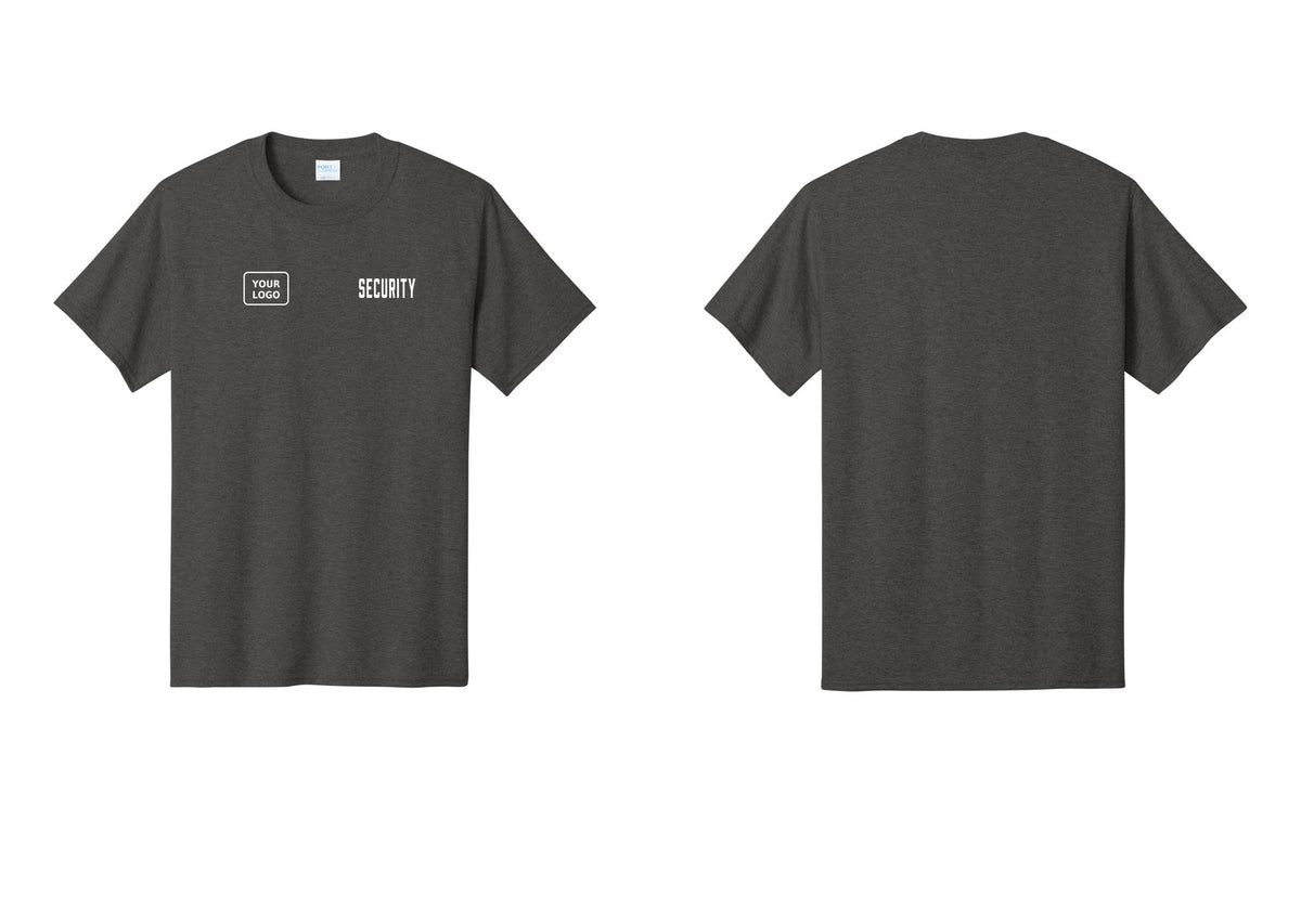 NYC Factory Custom Logo Security T-Shirt, Condensed Lettering - SECURITY + Your Logo - Dark Heather Grey