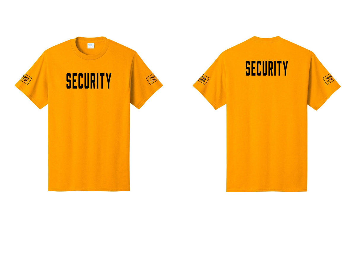 NYC Factory Unisex Security Custom Logo Black T-Shirt - Front + Back + Your Logo Sleeves - Gold