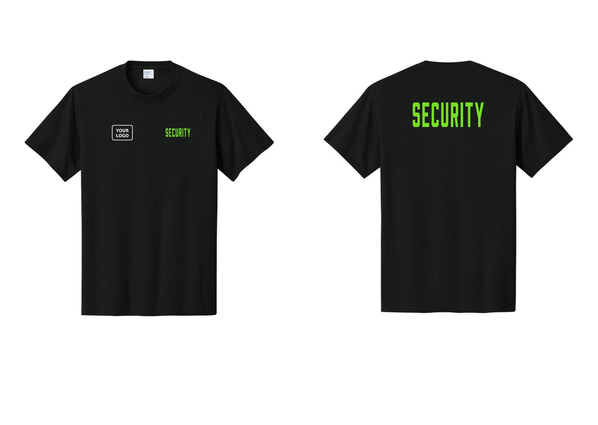 NYC Factory Unisex Security Custom Logo Black T-Shirt - SECURITY + Your Logo + Back - Black / Neon