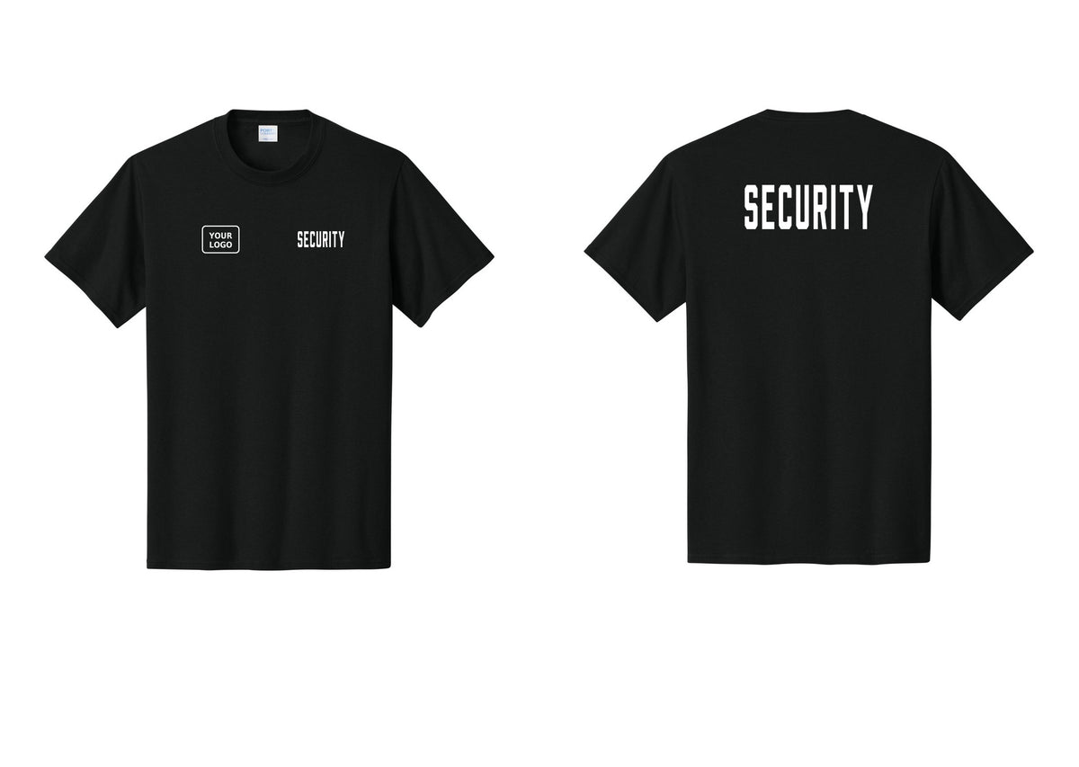 NYC Factory Custom Logo Security T-Shirt, Condensed Lettering - SECURITY + Your Logo + Back - Black