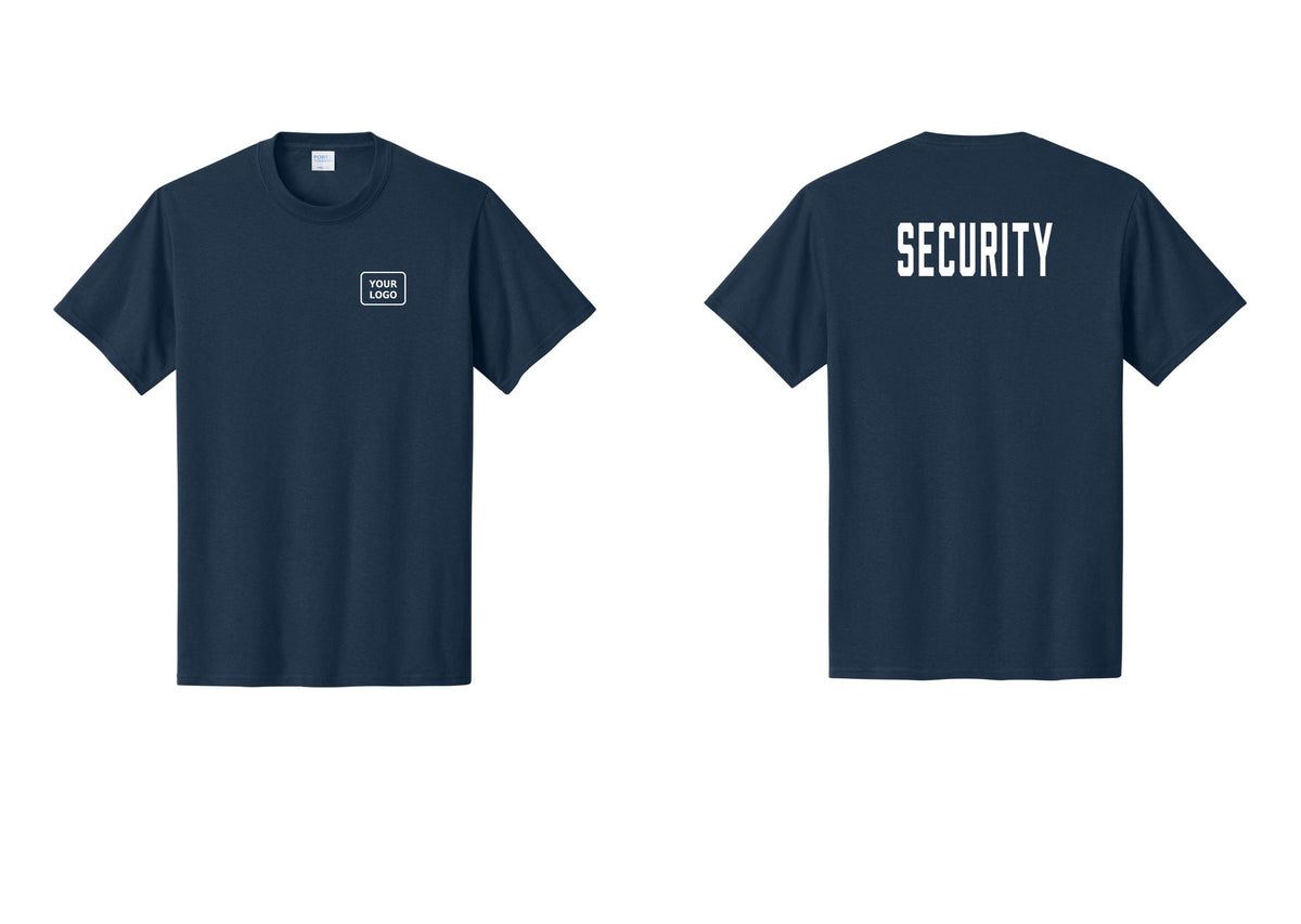 NYC Factory Unisex Security Custom Logo Black T-Shirt - Your Logo + Back - Navy