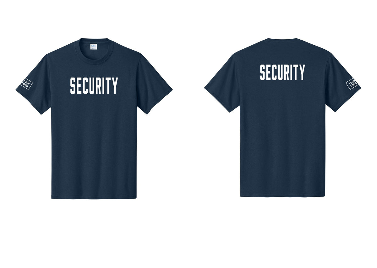 NYC Factory Unisex Security Custom Logo Black T-Shirt - Front + Back + Your Logo Sleeve - Navy