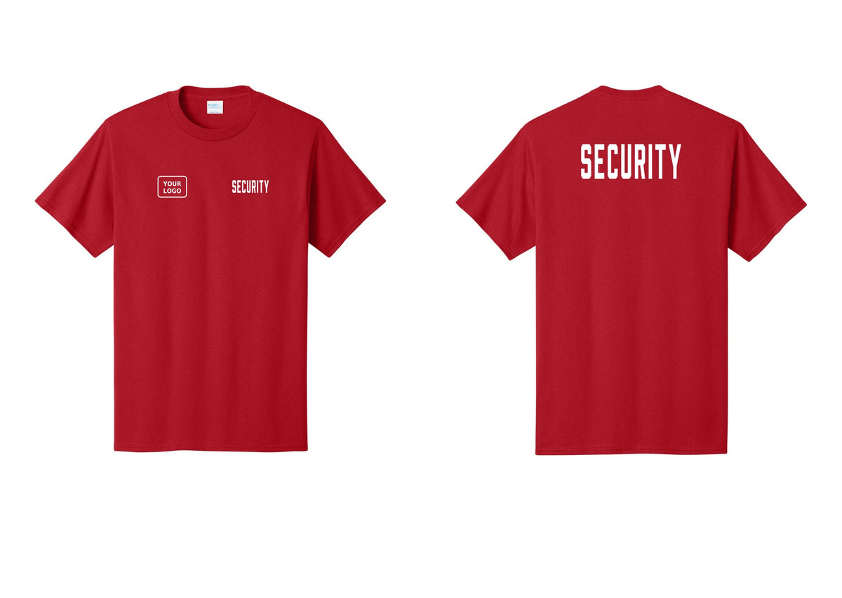 NYC Factory Custom Logo Security T-Shirt, Condensed Lettering - SECURITY + Your Logo + Back - Red