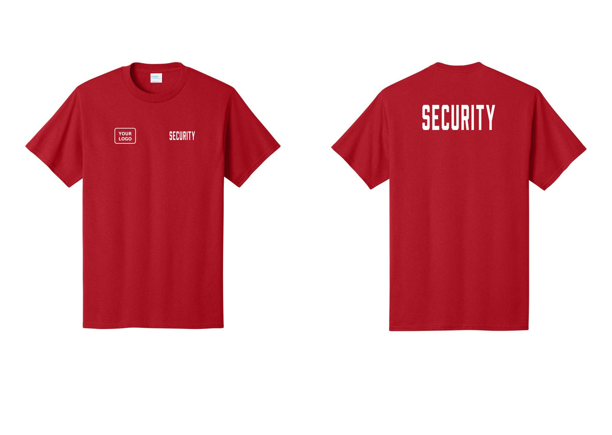 NYC Factory Unisex Security Custom Logo Black T-Shirt - SECURITY + Your Logo + Back - Red