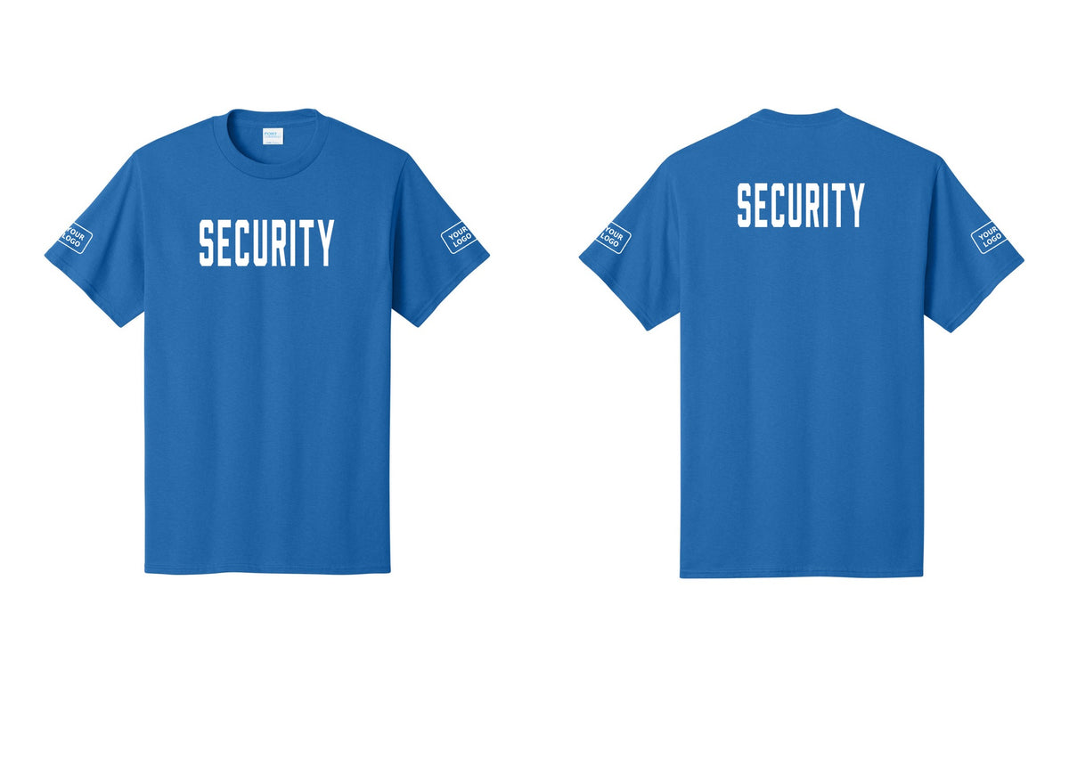 NYC Factory Unisex Security Custom Logo Black T-Shirt - Front + Back + Your Logo Sleeves - Royal