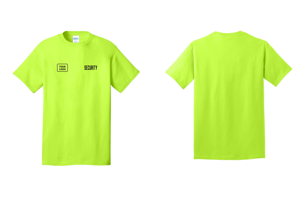 NYC Factory Unisex Security Custom Logo Black T-Shirt - SECURITY + Your Logo - Safety Green