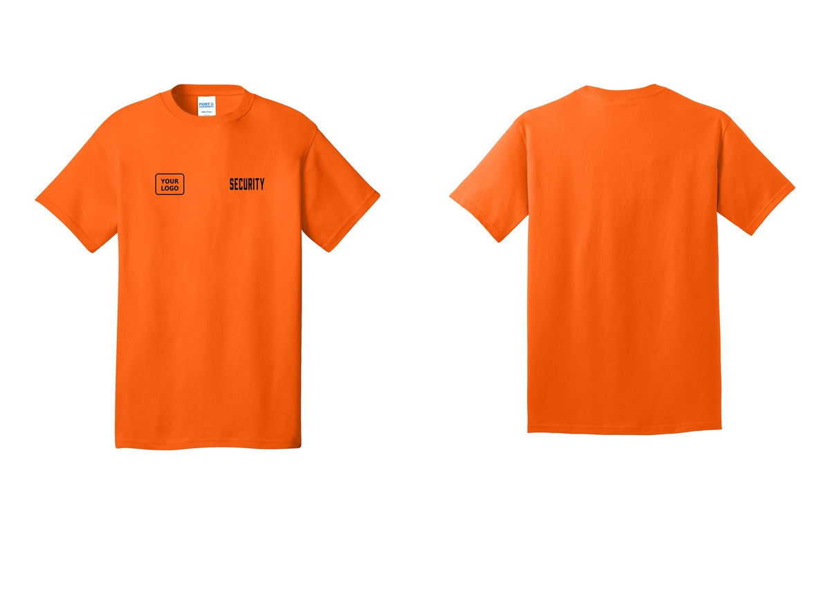 NYC Factory Unisex Security Custom Logo Black T-Shirt - SECURITY + Your Logo - Safety Orange
