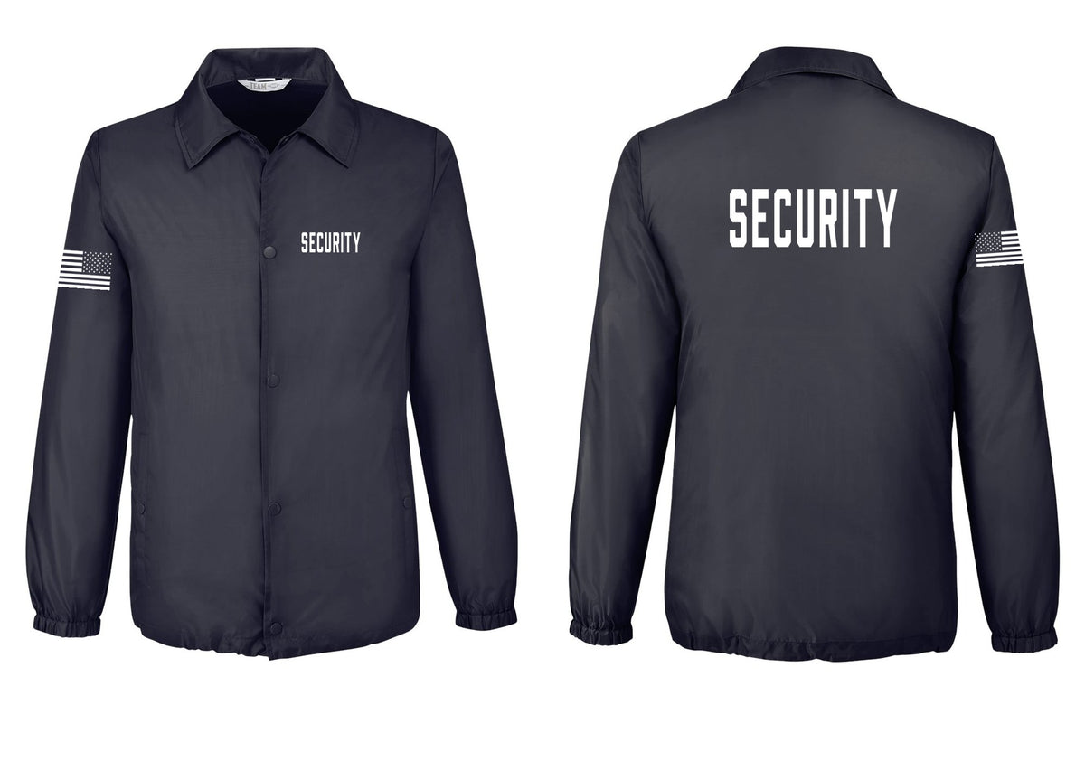 NYC Factory Security Snap-Front Coaches Jacket (Classic) - Chest + Back + US Flag Sleeve - Black