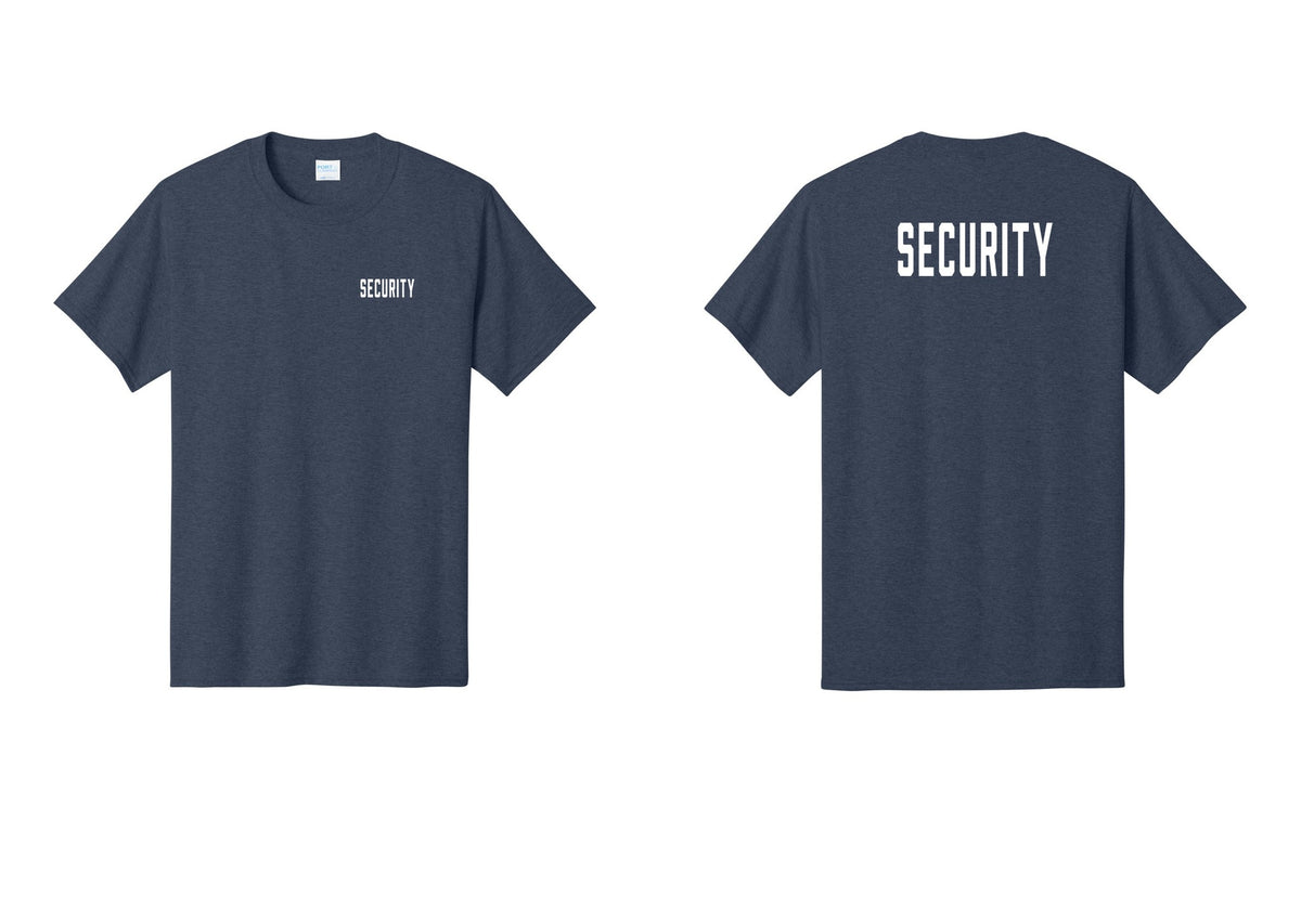 NYC Factory Unisex Security Black T-Shirt - Chest + Back - Heather Navy