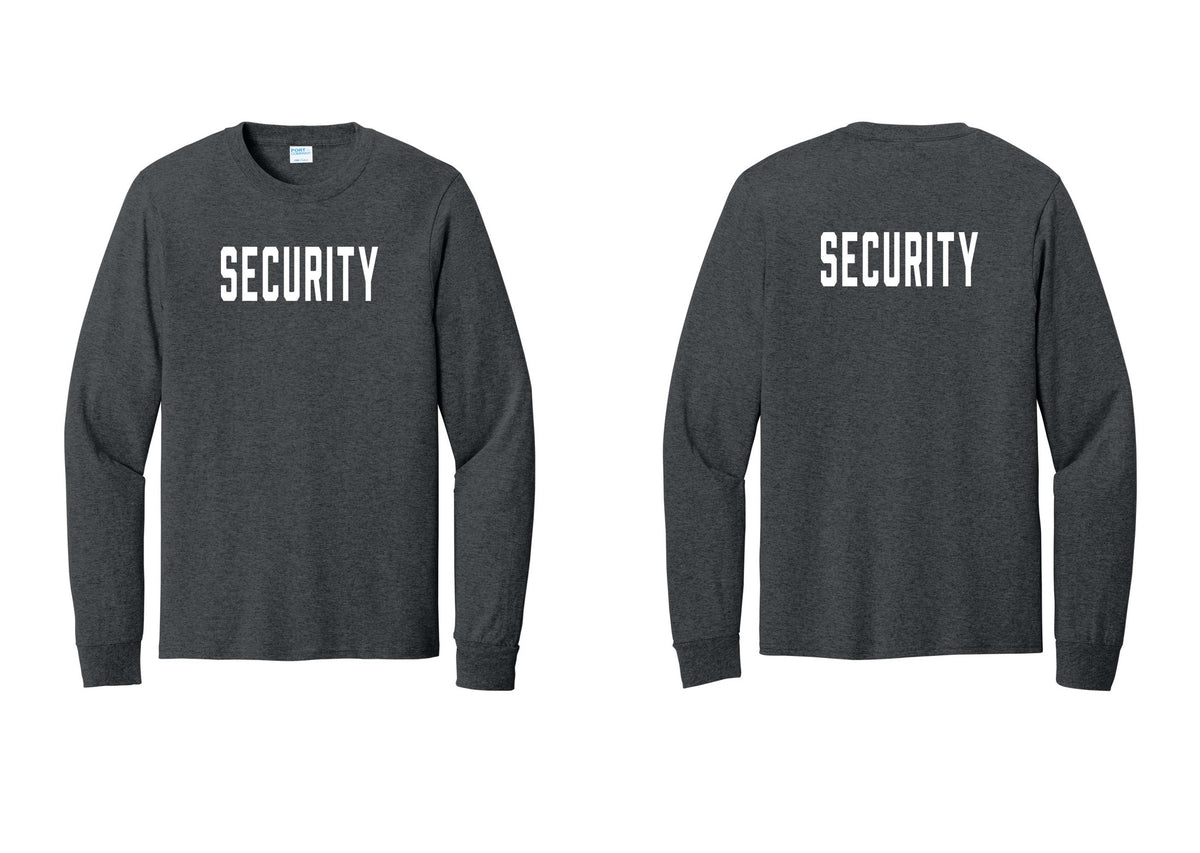 NYC Factory Security Cotton Long Sleeve T-Shirt (Classic) - Front + Back - Dark Heather Grey
