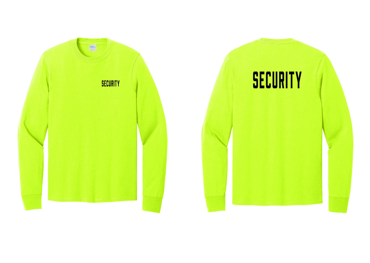 NYC Factory Security Cotton Long Sleeve T-Shirt (Classic) - Chest + Back - Safety Green